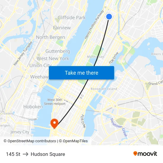 145 St to Hudson Square map