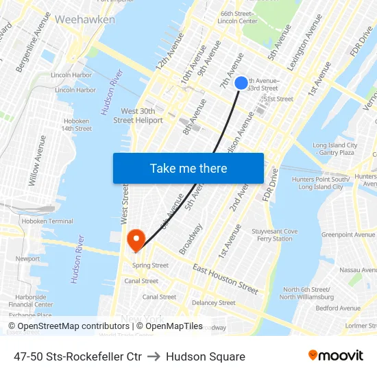 47-50 Sts-Rockefeller Ctr to Hudson Square map