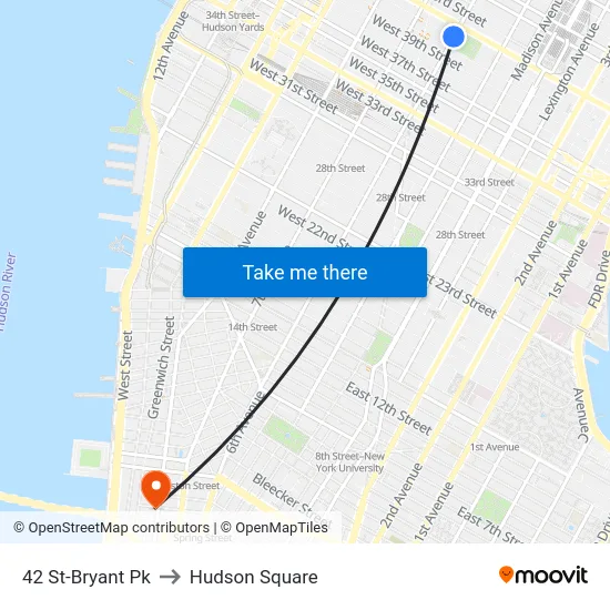 42 St-Bryant Pk to Hudson Square map