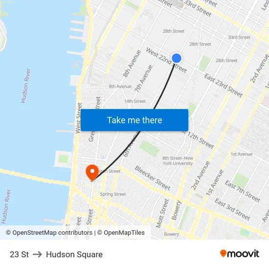 23 St to Hudson Square map