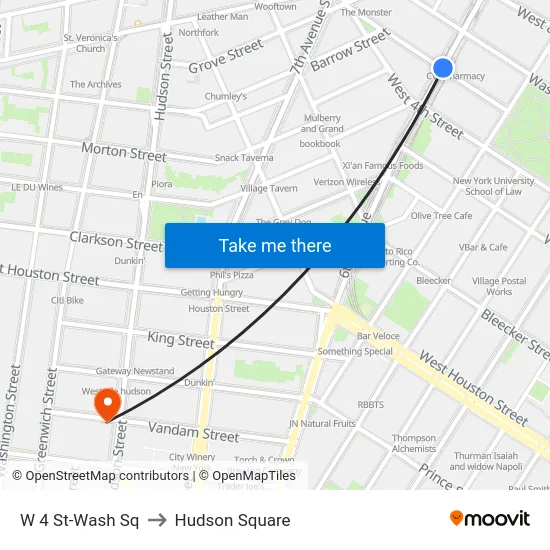 W 4 St-Wash Sq to Hudson Square map
