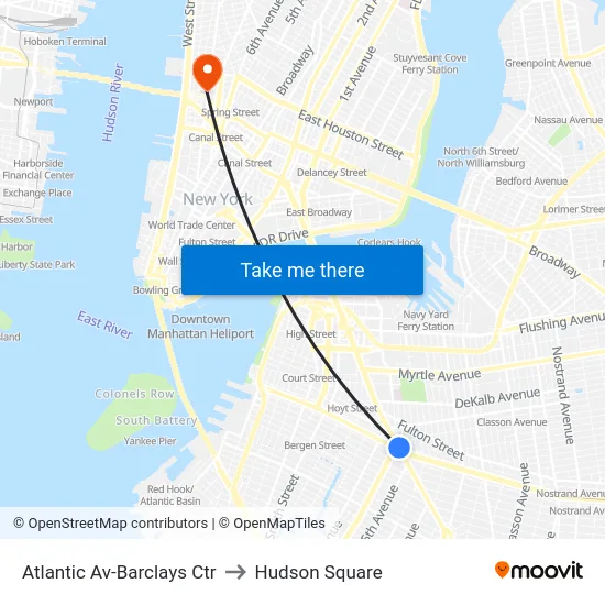 Atlantic Av-Barclays Ctr to Hudson Square map