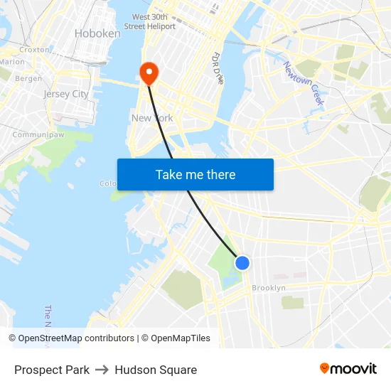 Prospect Park to Hudson Square map