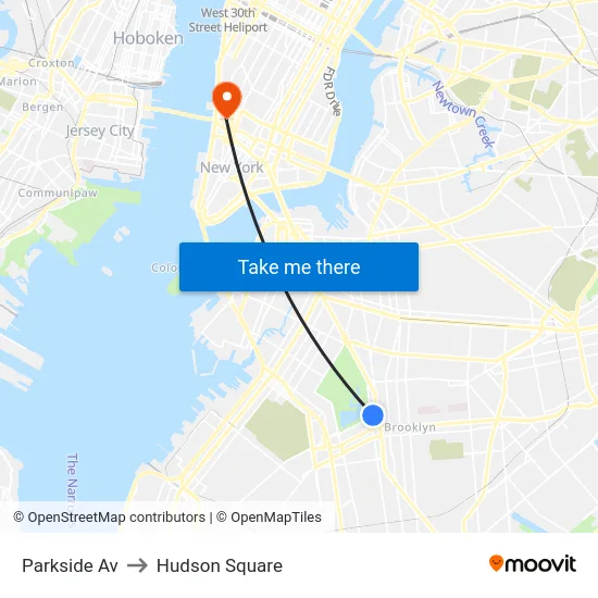 Parkside Av to Hudson Square map