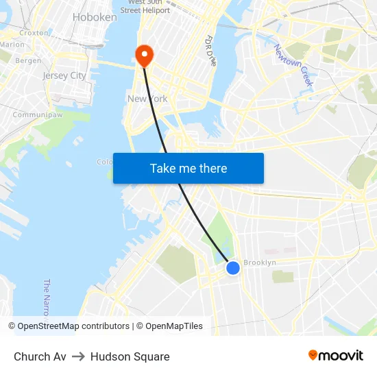 Church Av to Hudson Square map