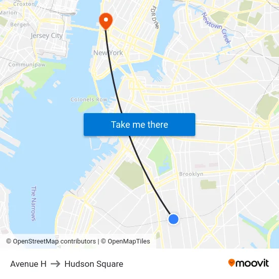 Avenue H to Hudson Square map