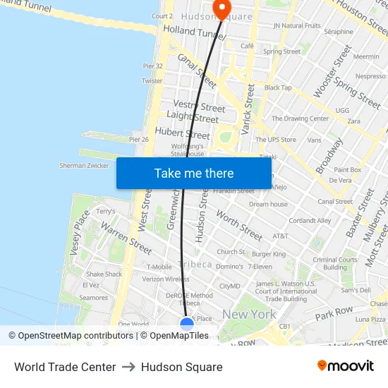 World Trade Center to Hudson Square map