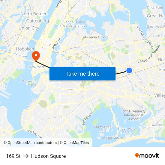 169 St to Hudson Square map