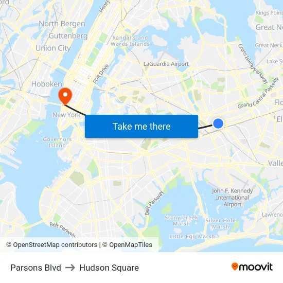 Parsons Blvd to Hudson Square map