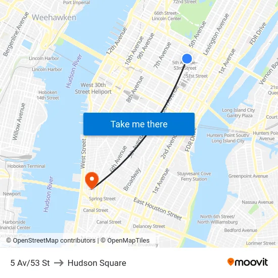 5 Av/53 St to Hudson Square map
