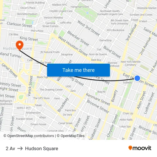 2 Av to Hudson Square map