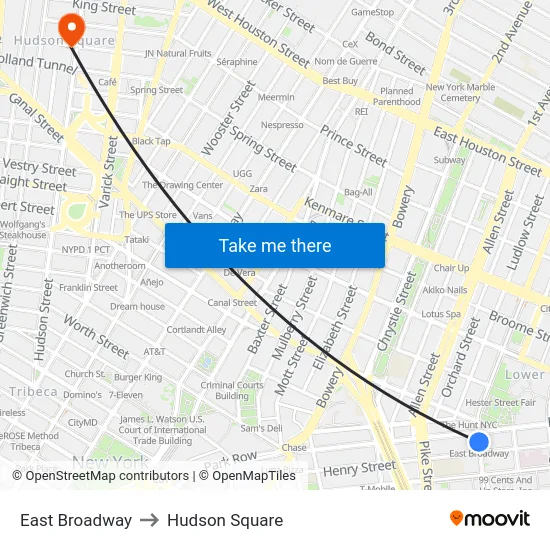 East Broadway to Hudson Square map