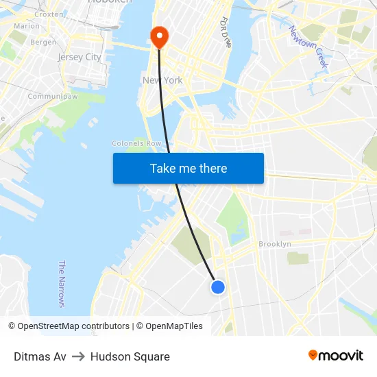 Ditmas Av to Hudson Square map
