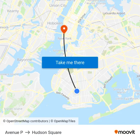 Avenue P to Hudson Square map