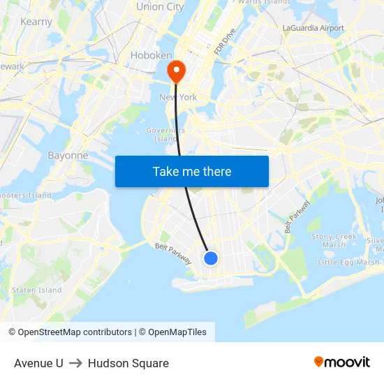 Avenue U to Hudson Square map