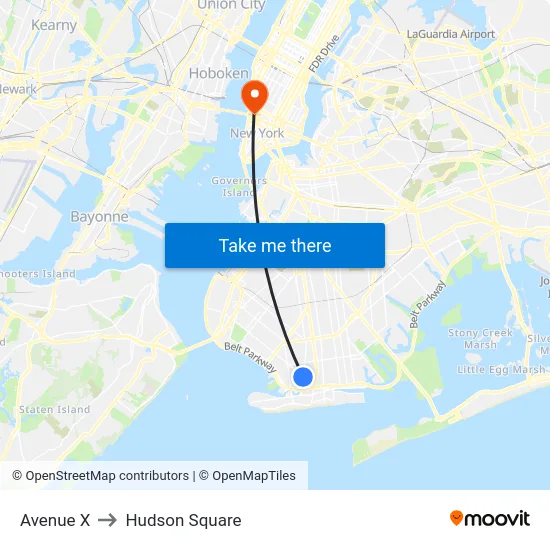 Avenue X to Hudson Square map
