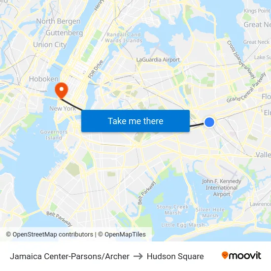 Jamaica Center-Parsons/Archer to Hudson Square map