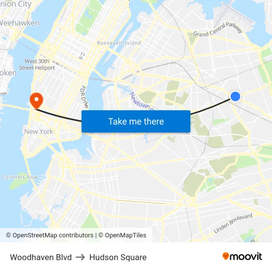 Woodhaven Blvd to Hudson Square map