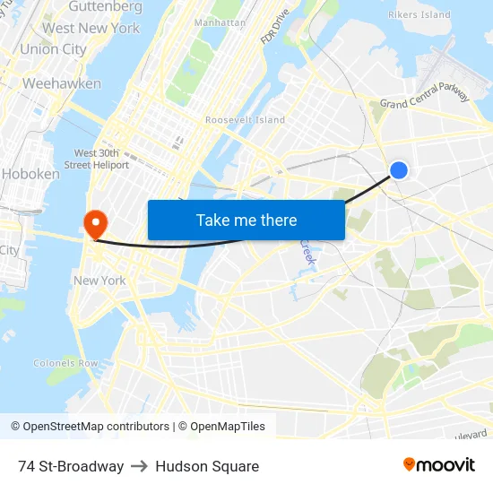 74 St-Broadway to Hudson Square map