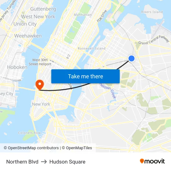 Northern Blvd to Hudson Square map