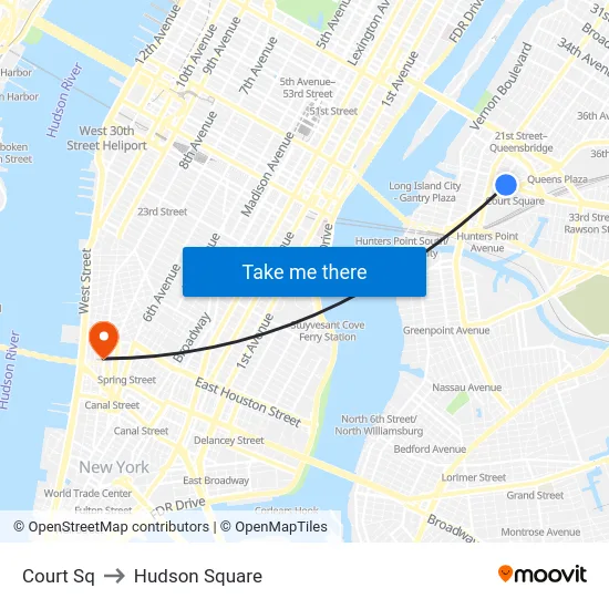 Court Sq to Hudson Square map