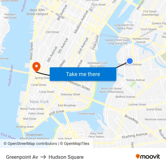 Greenpoint Av to Hudson Square map