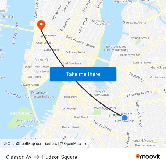 Classon Av to Hudson Square map