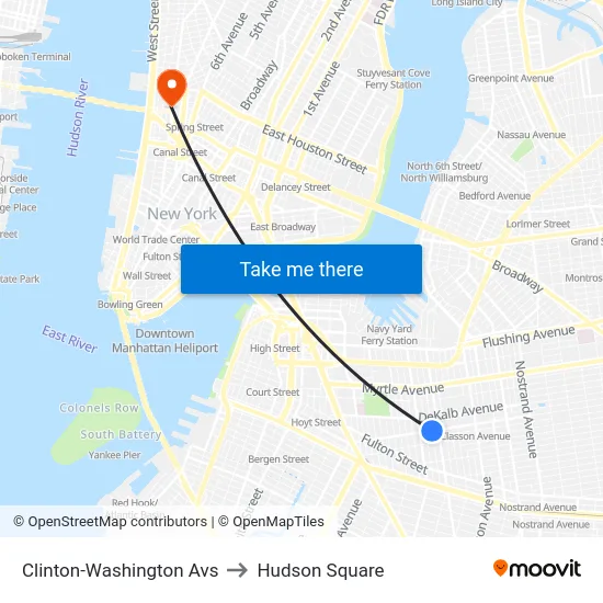Clinton-Washington Avs to Hudson Square map