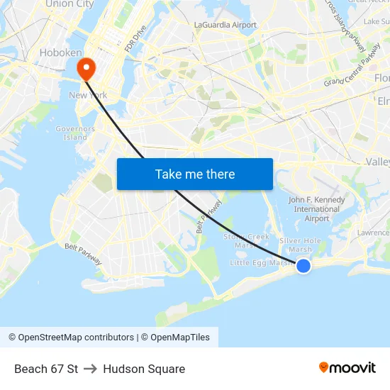 Beach 67 St to Hudson Square map
