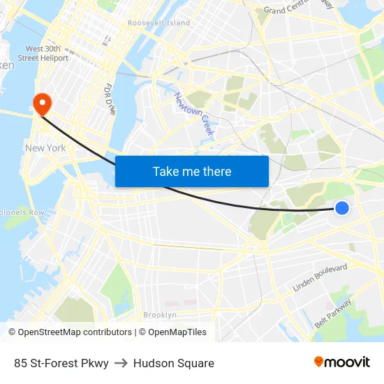 85 St-Forest Pkwy to Hudson Square map