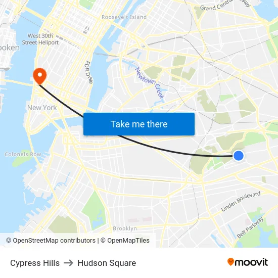 Cypress Hills to Hudson Square map