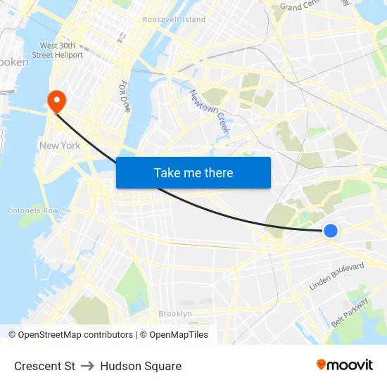 Crescent St to Hudson Square map