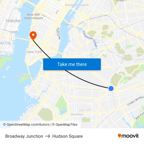 Broadway Junction to Hudson Square map