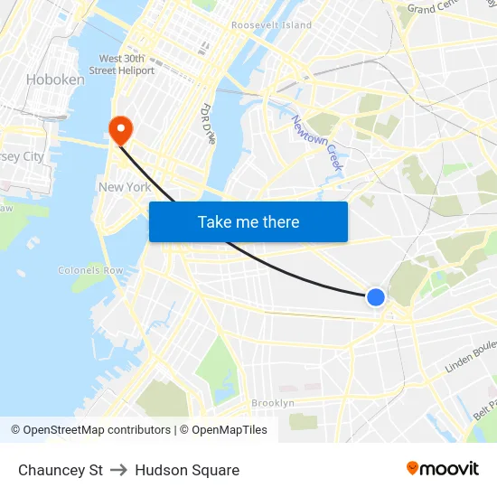 Chauncey St to Hudson Square map