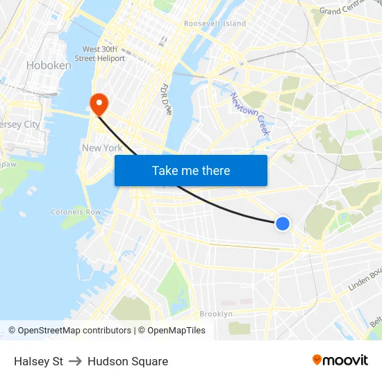 Halsey St to Hudson Square map
