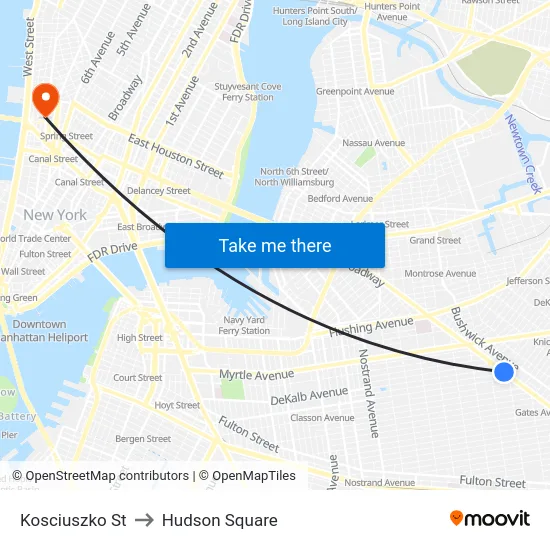 Kosciuszko St to Hudson Square map