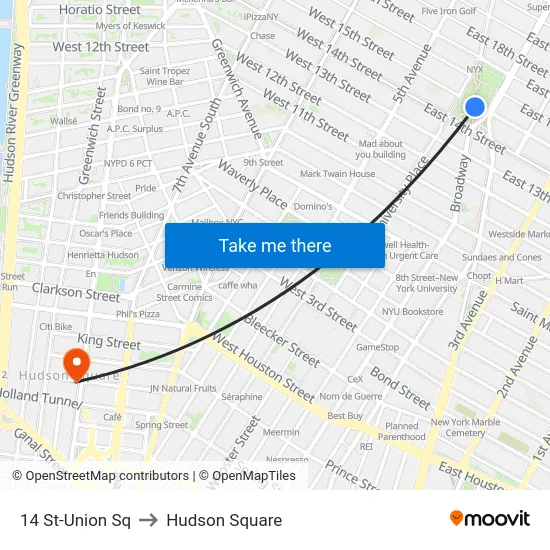 14 St-Union Sq to Hudson Square map