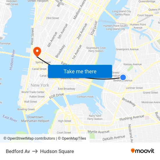 Bedford Av to Hudson Square map