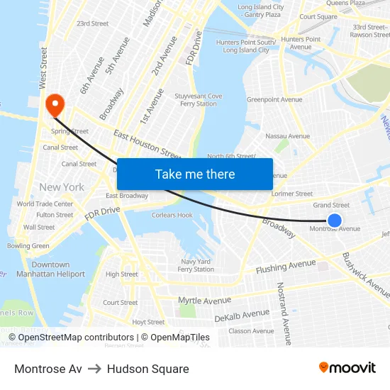 Montrose Av to Hudson Square map