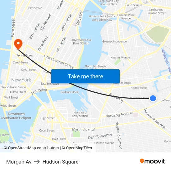 Morgan Av to Hudson Square map