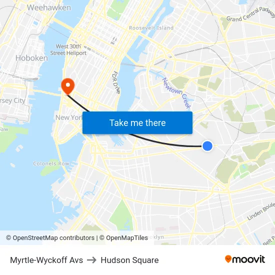 Myrtle-Wyckoff Avs to Hudson Square map