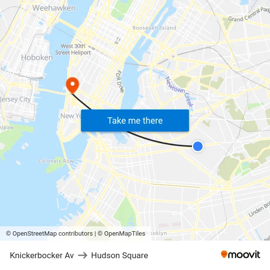 Knickerbocker Av to Hudson Square map