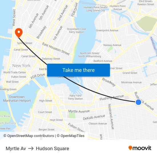 Myrtle Av to Hudson Square map