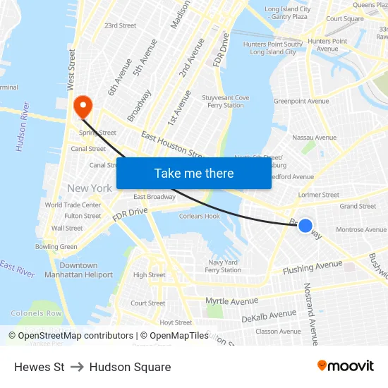 Hewes St to Hudson Square map
