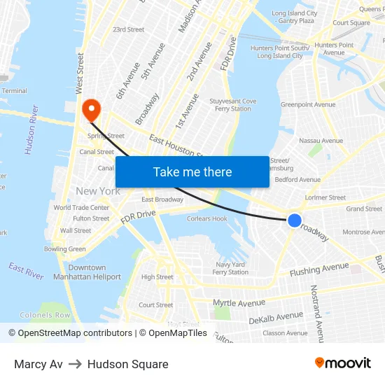 Marcy Av to Hudson Square map