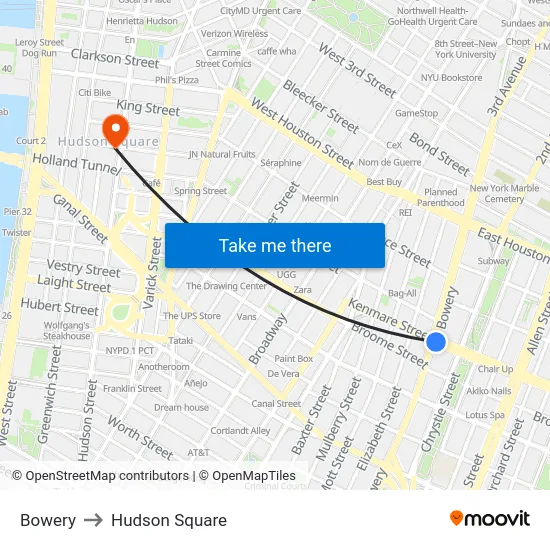 Bowery to Hudson Square map