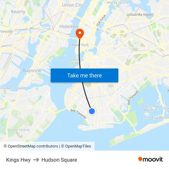 Kings Hwy to Hudson Square map