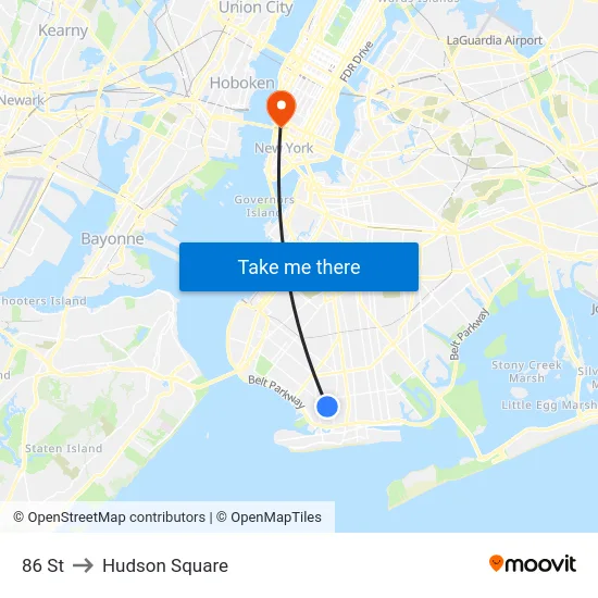 86 St to Hudson Square map