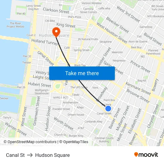 Canal St to Hudson Square map