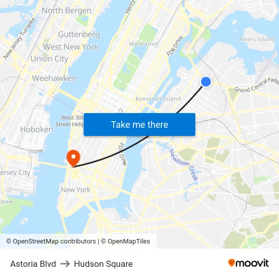 Astoria Blvd to Hudson Square map